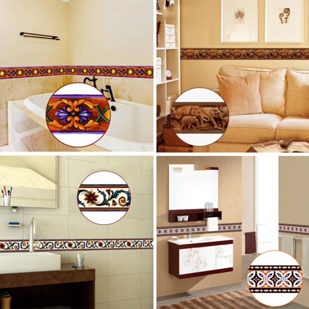 Self-Adhesive Waterproof 3D PVC Wall Sticker Kitchen Bathroom Kicking Line Waistline Wallpaper Borders Removable Stickers Decor