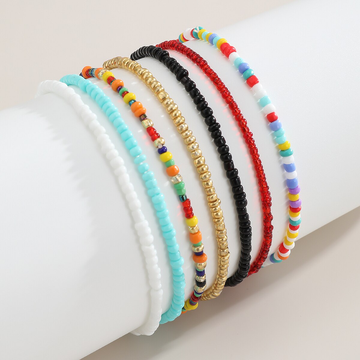 IngeSight.Z 7Pcs/Set Rainbow Beaded Anklet Bracelet for Women Adjustable Colorful Anklets Barefoot Sandals On Foot Ankle Jewelry