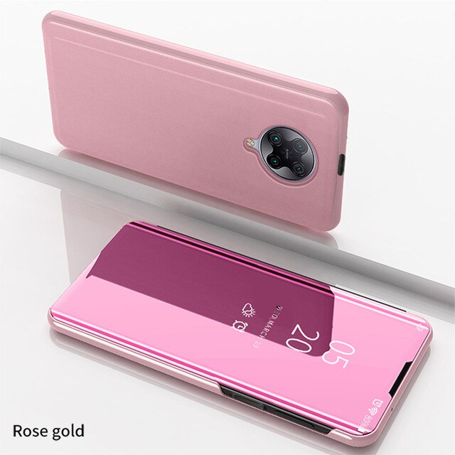 For Xiaomi Pocophone X3 NFC Case Clear Smart View PU Leather 360 Flip Stand Cover Case For Poco F2 Pro Coques Shockproof Fundas: For Poco F2 Pro / Rose Gold