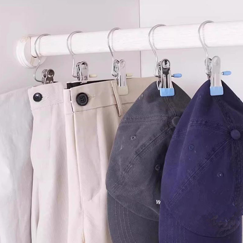 Pinzas para ropa de acero inoxidable, 10 Uds., pinzas para ropa, gancho, Clip para colgar ropa portátil, colgador organizador de ropa para armario