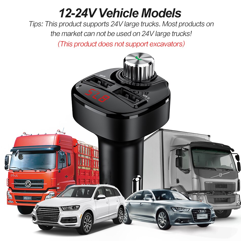 Bluetooth Car Charger Fm-zender Auto Audio MP3 Speler Tf Card Auto Kit 3.4A Dual Usb Telefoon Voor Iphone Xiaomi samsung Huawei