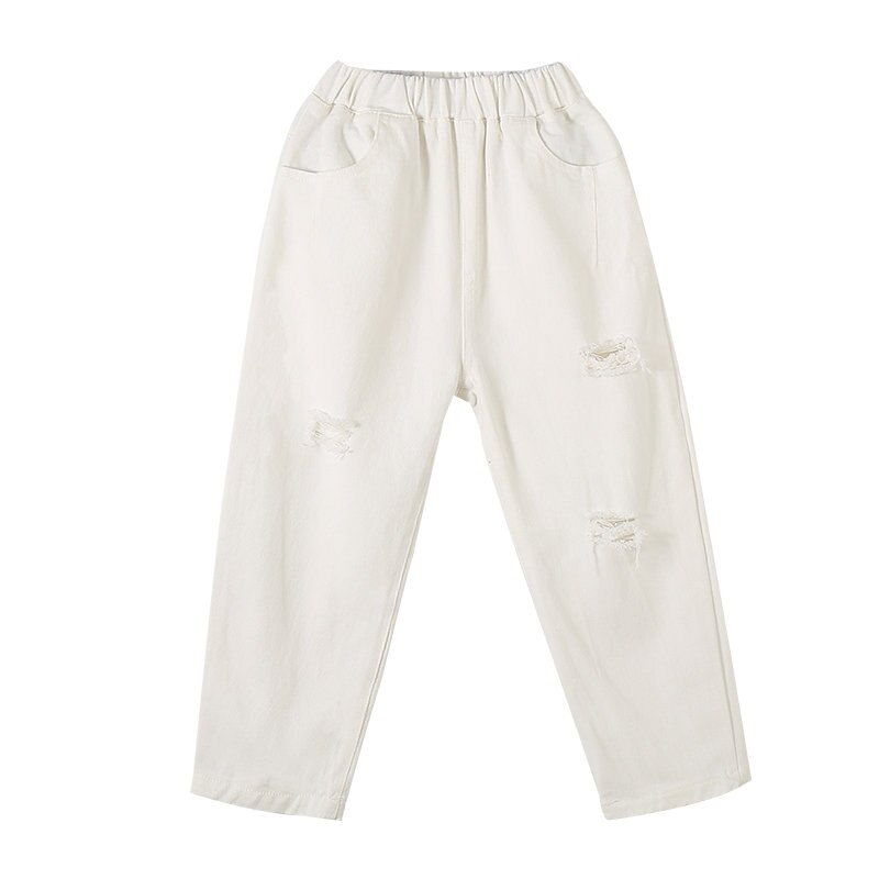 Pantalon en Denim blanc pour adolescentes de 4 à 14 ans, nouvelle de printemps, avec lettres imprimées, Jeans déchirés de Style coréen, vêtements pour enfants,