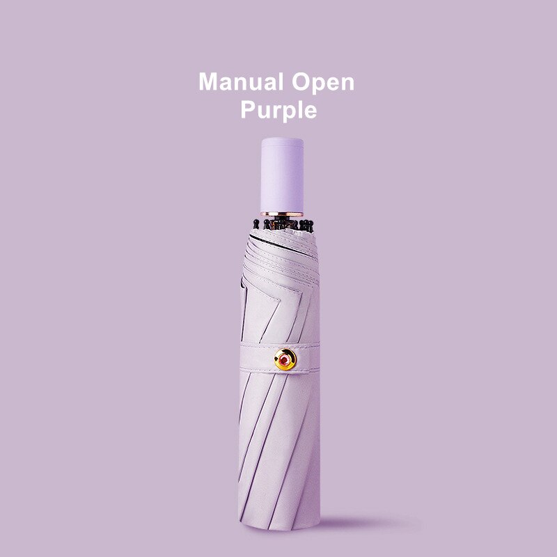 DMBRELLA Black coated 3 Fold UV Rain Women men Automatic windproof umbrellas male parasol Girls paraguas: Manual open-Purple