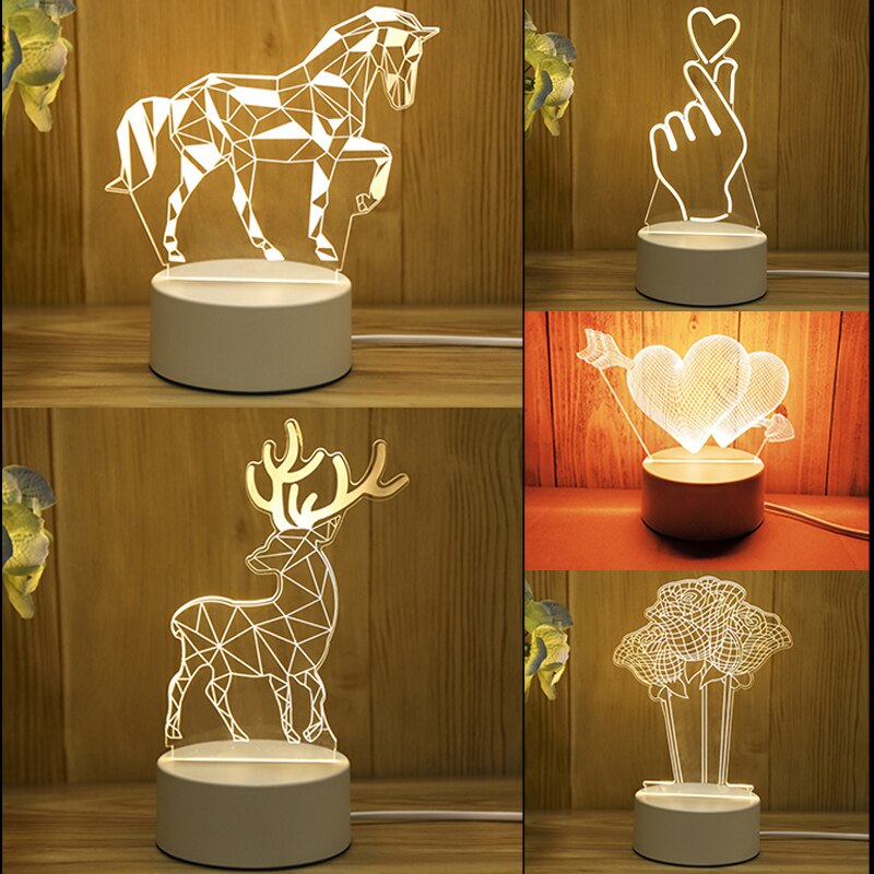 Acrylic 3D Night Light Elk Love Pattern Night Light LED Romantic Light