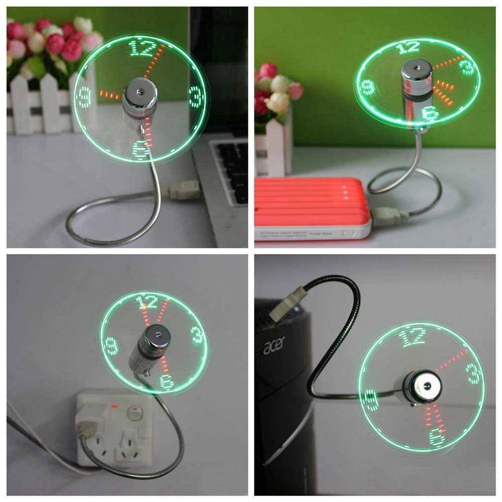 Ingelon mini usb blæser led ur cool farverig eller temperatur display blæser justerbar usb gadget til pc power bank led usb blæser