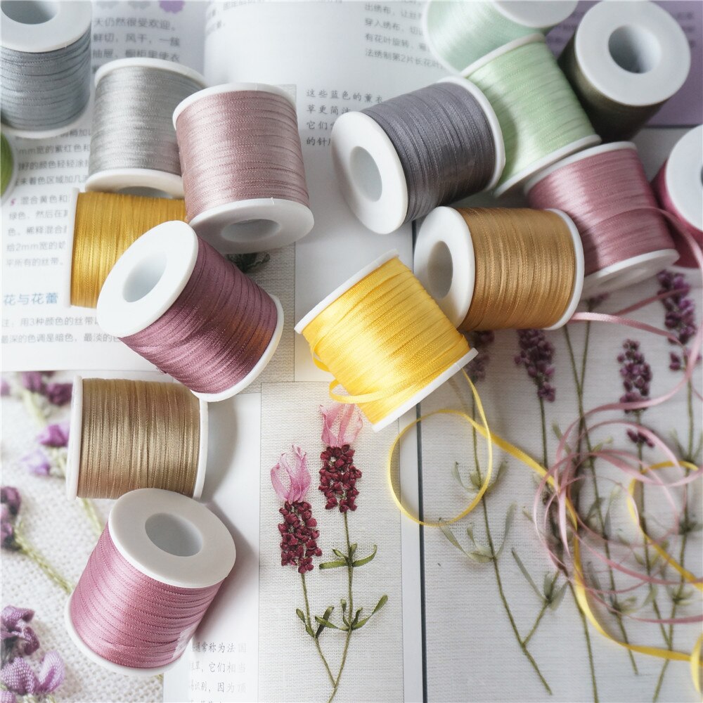 2mm colores 100% pura seda bordado cinta hilo de cinta de satén de seda ancho de 2mm hecho a mano teñido a mano seda arte trabajo