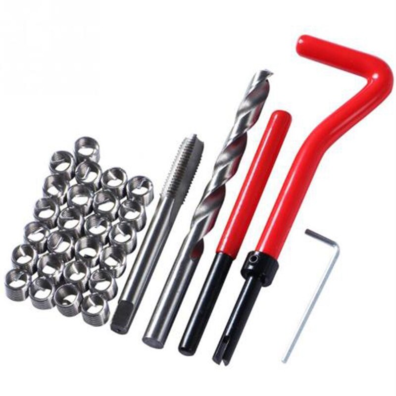 30Pcs M6 Tap Wrench Cutter Repair Kit Hand Tools Red Thread Wire Insert Stainless Steel Small Wrench Repairing Tool Kit: Default Title