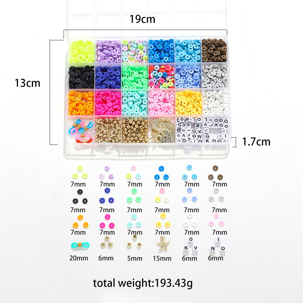 7MM Mehrfarbig Flache Runde Polymer Ton Abstandshalter Perlen Acryl Quadrat knapp Perlen Kasten für Schmuck Machen Brecelet Gläser Kette