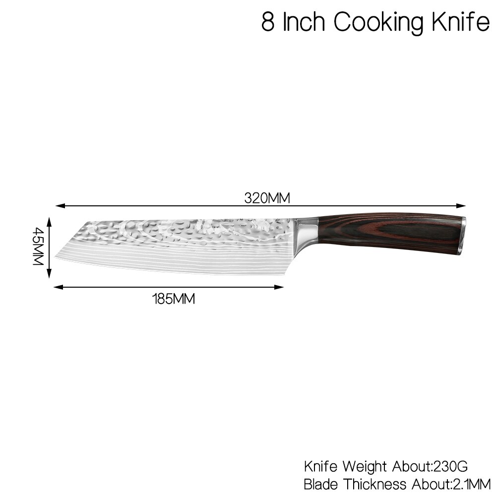 Couteaux de cuisine japonais en acier inoxydable 4cr13, ustensile de cuisine damas couteau à trancher au marteau forgé de 8 pouces couteaux de cuisine utilitaires