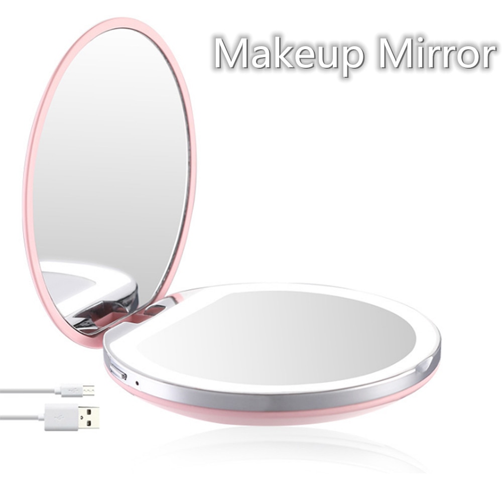 5 Kleuren Vergrootglas Verlichte Make-Up Spiegel Licht Mini Ronde Draagbare Led Make-Up Spiegel Sensing Usb Oplaadbare Makeup Tools