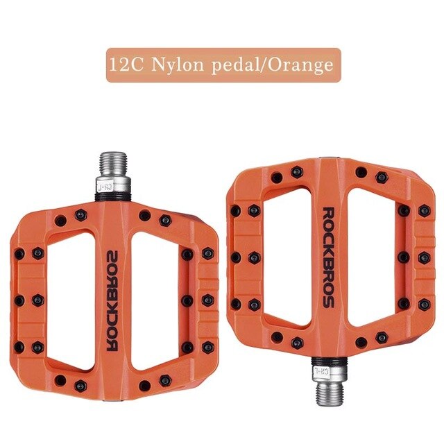 Rockbros mtb cykelpedal nylon bærende komposit mountainbike pedaler høj styrke skridsikker cykelpedaler overflade til vej bmx: 2017-12c- orange