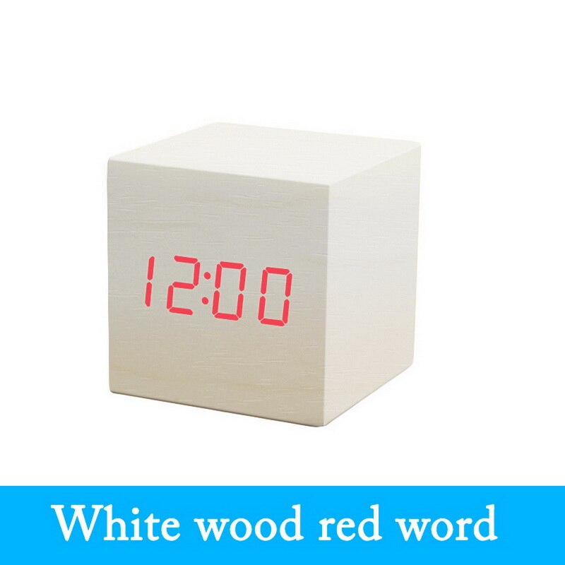 Digital Wecker Holz LED Alarm Zeit Anzeige Für Schlafzimmer Nacht Büro Kalender Temperatur LED-anzeige Holz Schreibtisch Uhr: C
