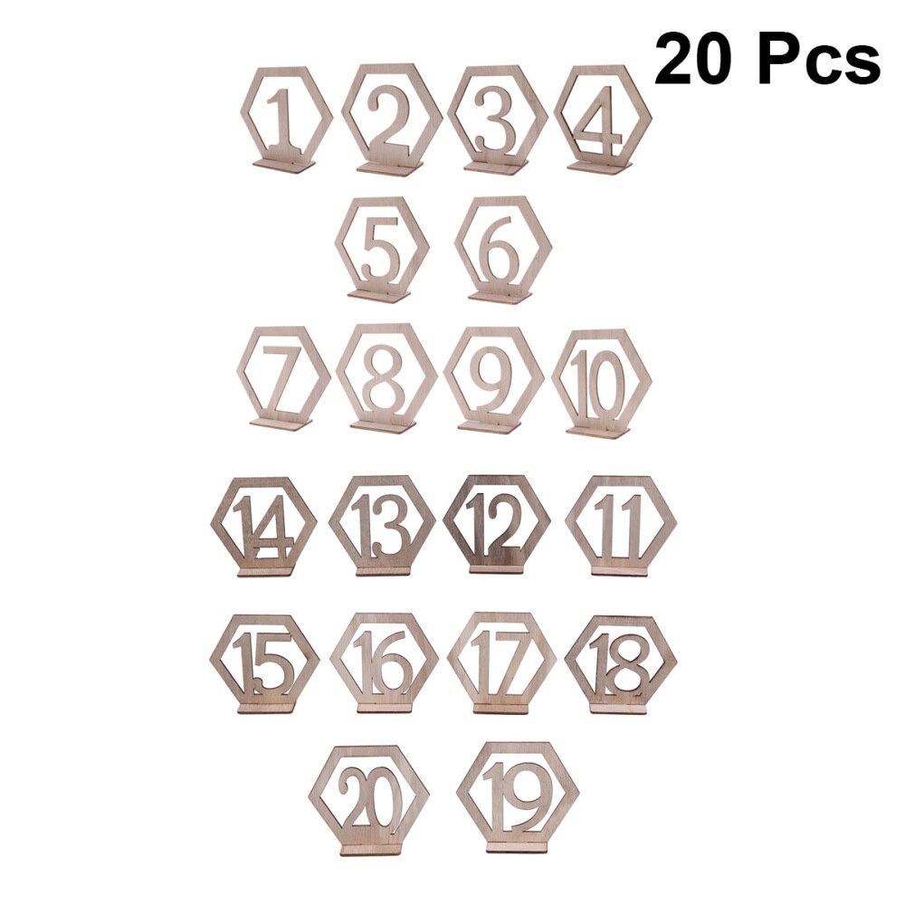 20 piezas 1-20 asiento número de madera hexagonal asiento número boda Número de madera para mesa s decoración hueco-Número de madera para mesa decoración f
