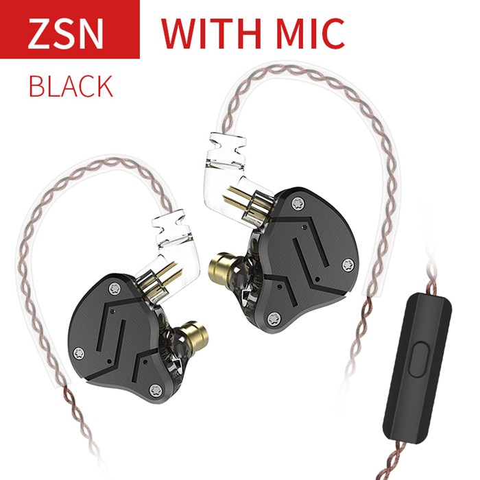 KZ ZSN Metal Earphones Hybrid technology 1BA+1DD HIFI Bass Earbuds In Ear Monitor Headset Sport Noise Cancelling Headphones: ZSN Black Mic