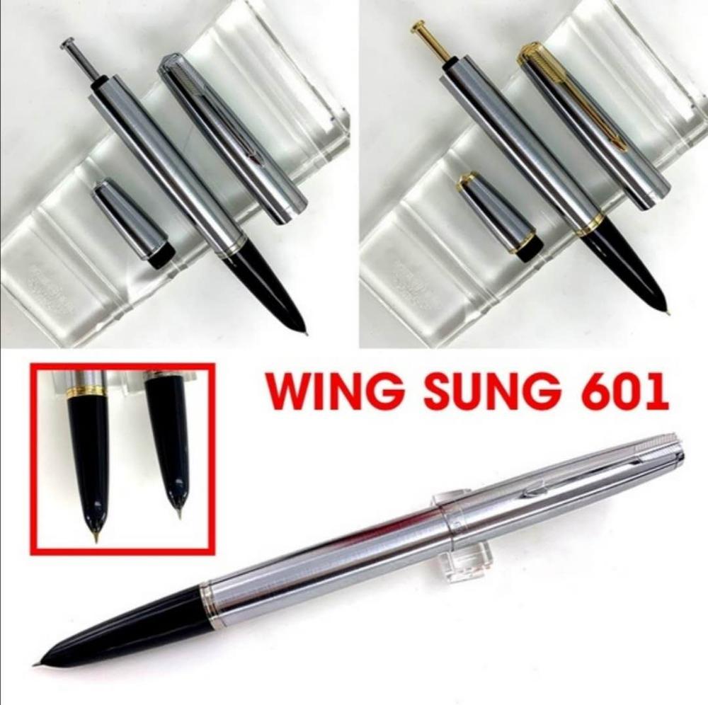 Wing Sung 601 Vacumatic Vulpen Stalen Inkt Pen Zuiger Soort Fijne Nib Gouden/Zilveren Clip Briefpapier Kantoor School levert Pen