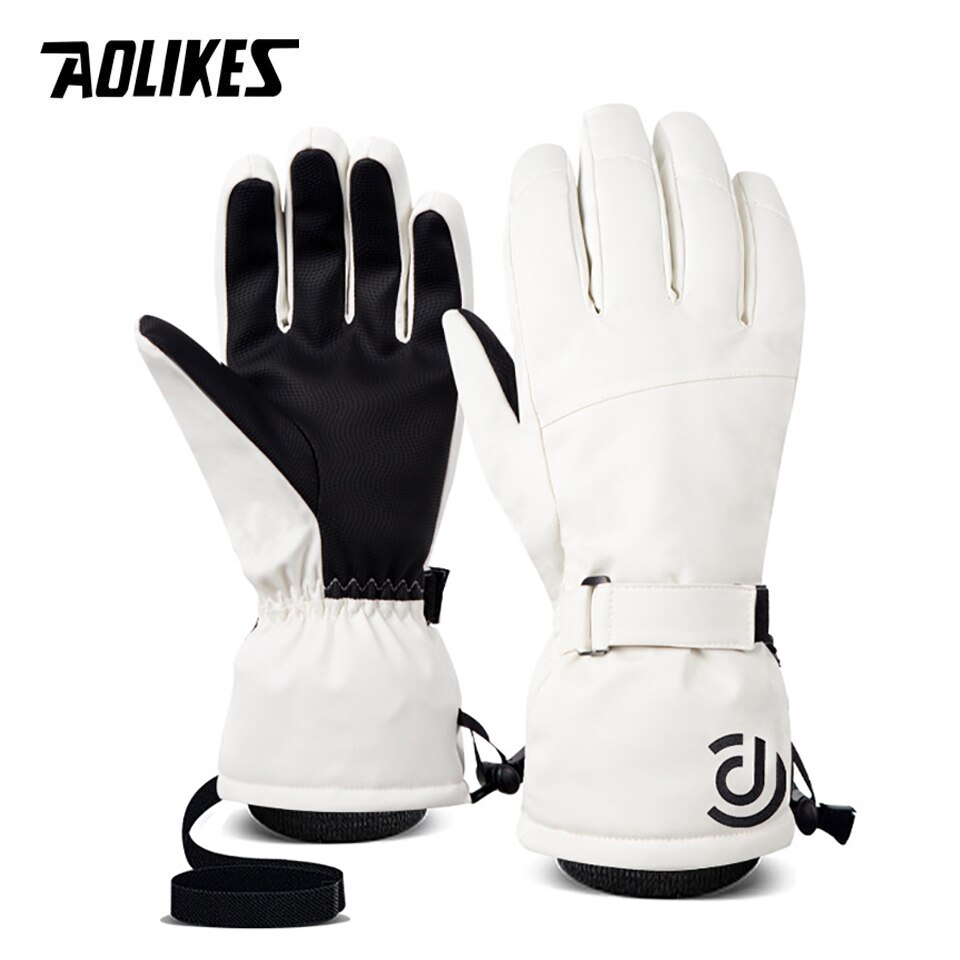 Aolikes Mannen Vrouwen Winter Ski Handschoenen Waterdicht Ultralight Snowboard Handschoenen Motorrijden Sneeuw Warm Houden Winddicht Handschoenen: White / L