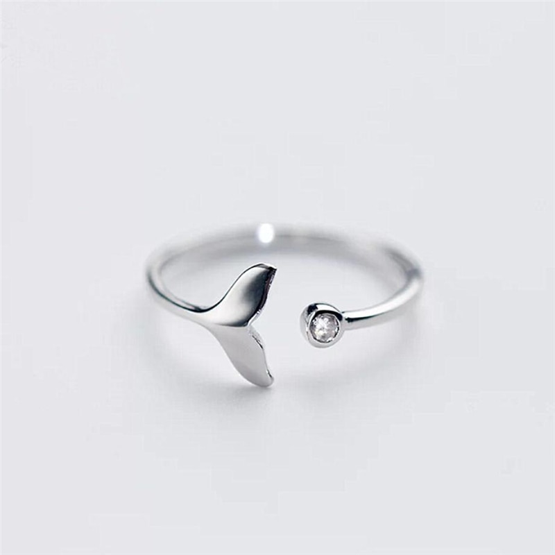 Sole Memory Mermaid Fish Tail Whale Cute Sweet Literary 925 Sterling Silver Female Resizable Opening Rings SRI317