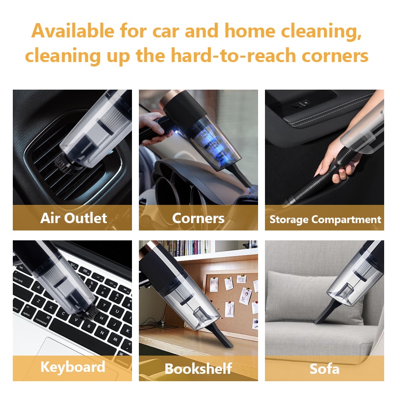 TOMULE Portable Car Vacuum Cleaner Handheld Cordless Vacuum Cleaner Household and Car Dual-Use Rechargeable MINI Vacuum Cleaner