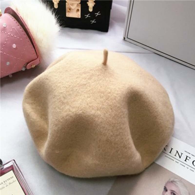 Boina bordada con hojas de ardilla y conejo Mori para mujer, gorro de lana de Cachemira, cálido, a la , para artista francés, Invierno: 8