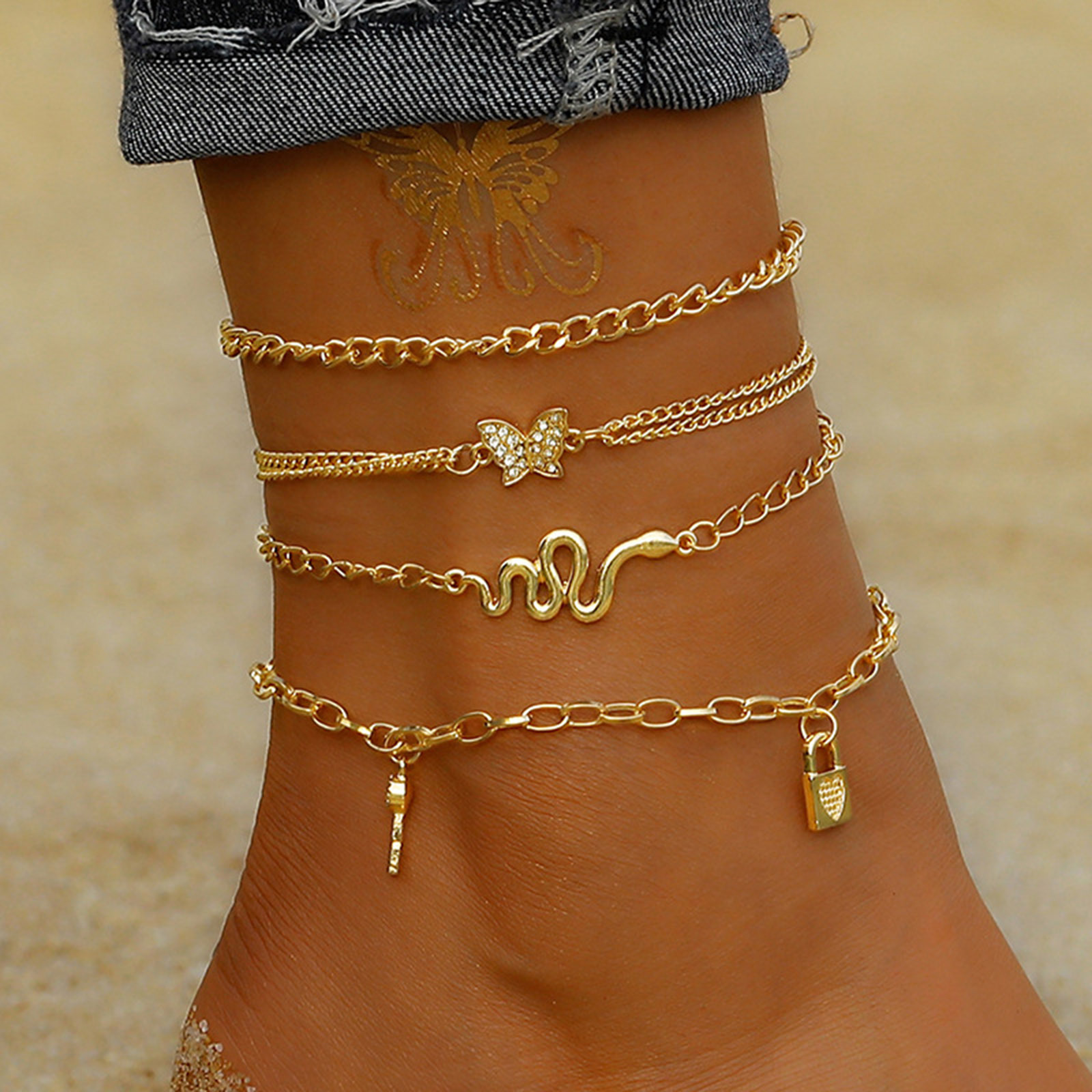 Juego de 8 cadenas para tobillo estilo bohemio para mujer, pulsera de cadena para pierna, playa, Océano, accesorios para pies: Style 7