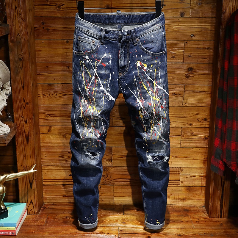 Glad generelt Glat Skinny herre jeans revet jeans til mænd elastisk m... – Grandado
