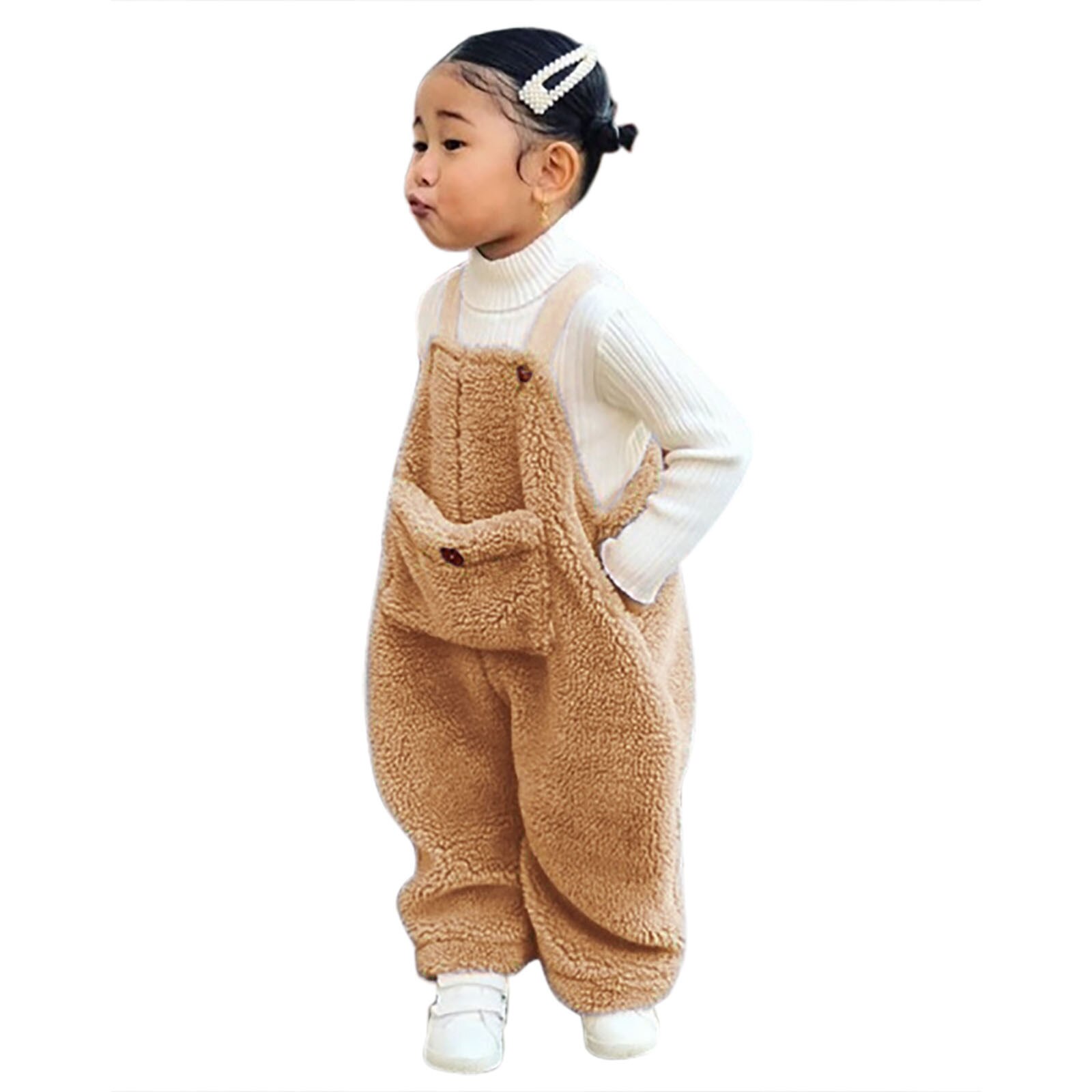 Toddler Infant Kids Baby Girl Boys Solid Colors Plush Flannel Suspender Pants Overalls Warm Winter Loose Bodysuit#p4: B / 3-4Y