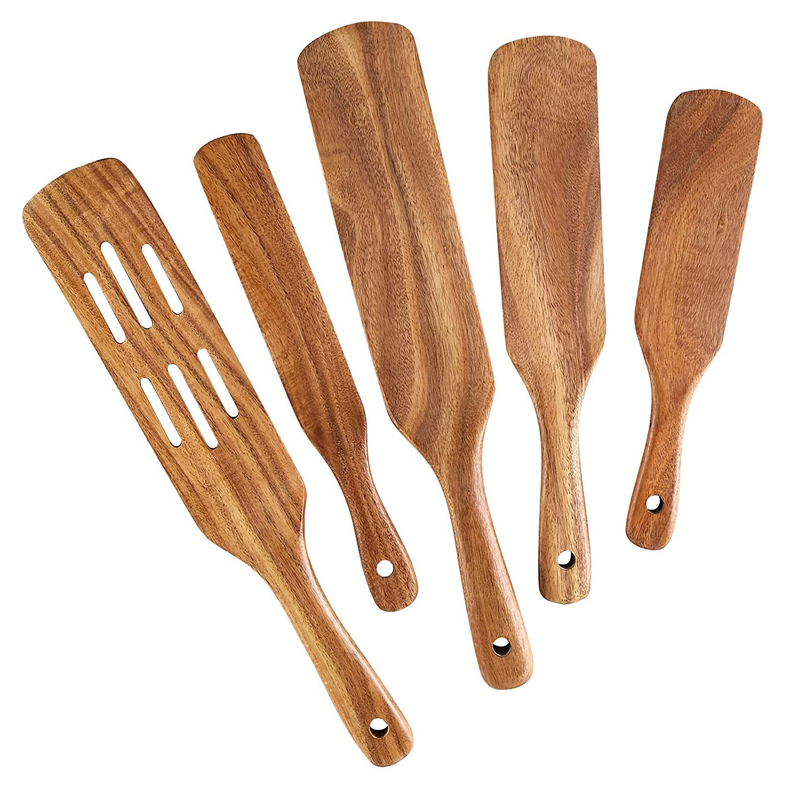 Espátula cuadrada de madera Natural, cuchara de aceite, utensilios de cocina de madera ecológicos, utensilios de cocina, 5 uds.: 5pcs