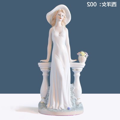 Decoración moderna para el hogar, artesanía de cerámica, figura de chica bonita, estatua, adornos europeos, vitrina de exhibición,: Plata