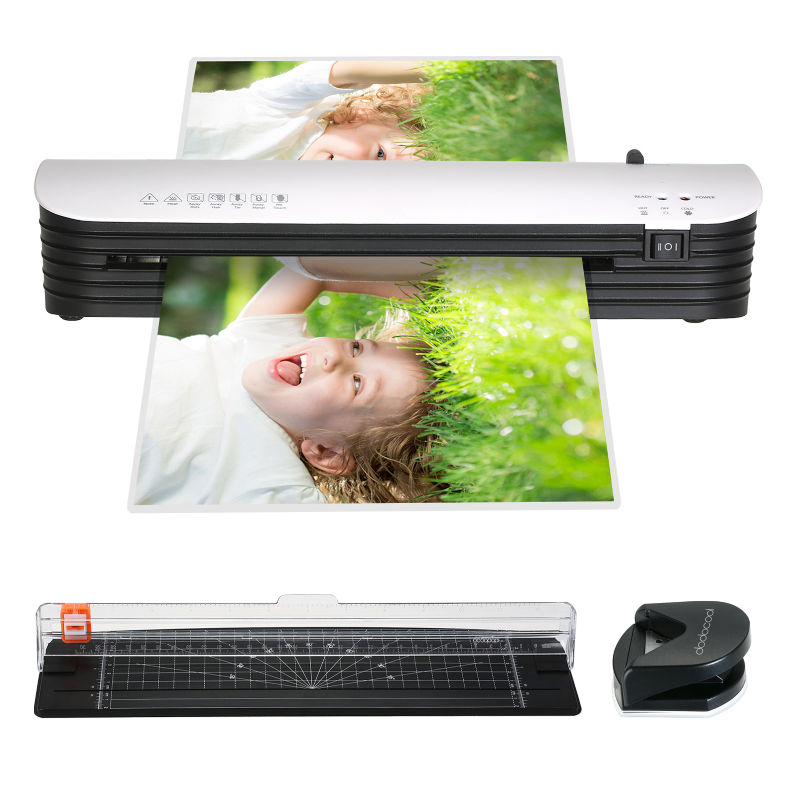 SL299 Laminator Machine Set A4 Size and Cold Lamination 2 Roller System 20 Laminating Pouches Paper Cutter Corner Rounder