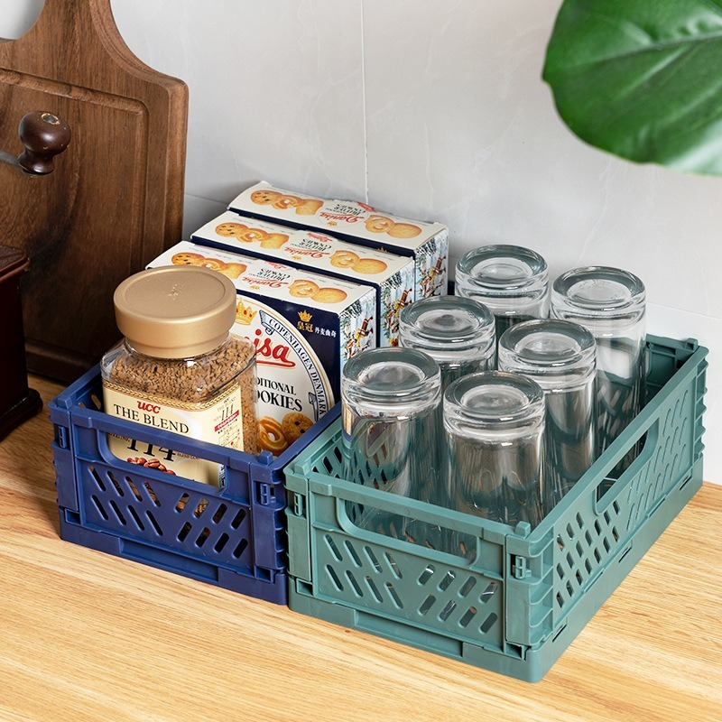 Large Foldable Plastic Storage Box Collapsible Crate Case Desktop Holder Cosmetic Storage Basket Home Office Organizer Container
