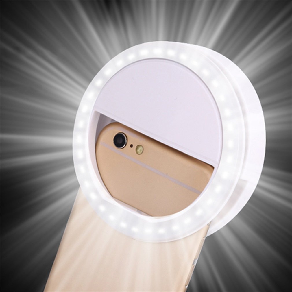 Pinza de teléfono móvil para Selfie, Flash LED automático para teléfono móvil, teléfono inteligente, linterna de Selfie portátil redonda, Mini cámara, linterna: Blanco