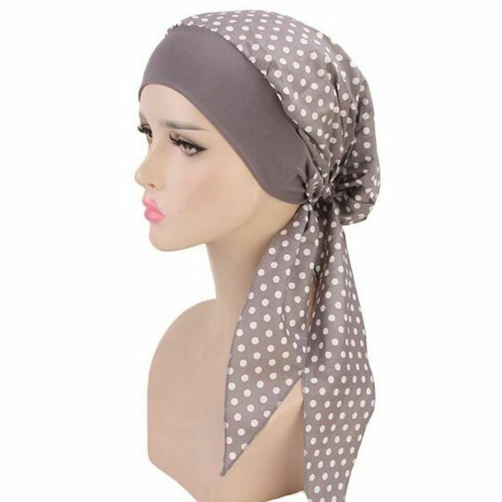 Pañuelo indio para la caída del cabello para mujer, hiyab musulmán, gorro turbante, gorro estilo turbante: Grey Polka-Dots