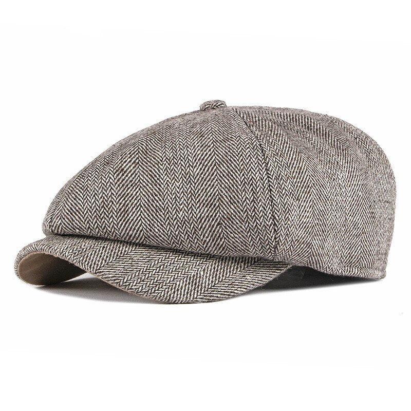 Sleckton herre newsboy kasket varme vinterhatte til mænd tweed baretter retro ottekantet hat far hatte peaky skyklapper: Khaki