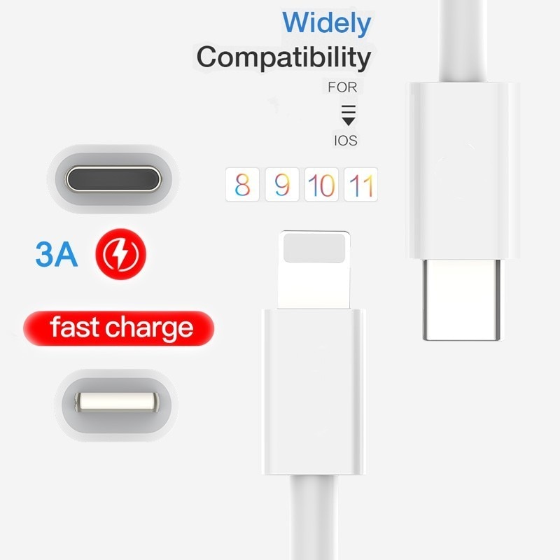 Câble de charge rapide PD pour USB C la foudre pour iPhone Xs X 8 broches à TypeC 3A chargeur rapide pour Macbook foudre de Type C au téléphone