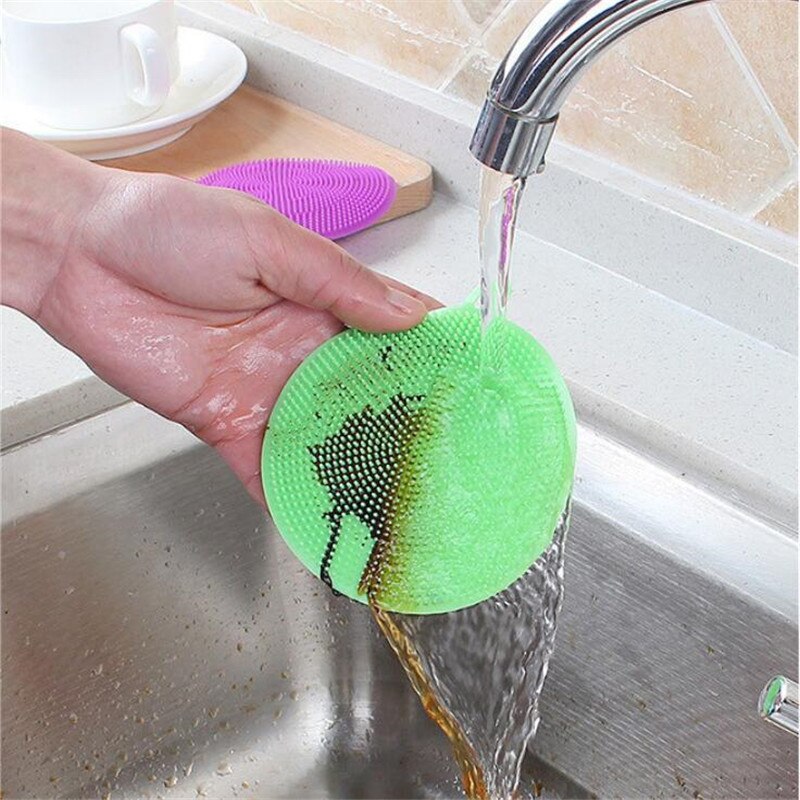1PC Kitchen Cleaning Brush Silicone Dishwashing Brush Fruit Vegetable Cleaning Brushes Pot Pan Sponge Scouring Pads