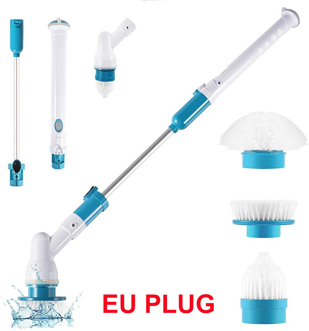 Elektrische Spin Scrubber Turbo Scrub Borstel Draadloze Oplaadbare Badkamer Reiniger Met Uitbreiding Handvat Adaptieve Borstel Bad: EU Plug