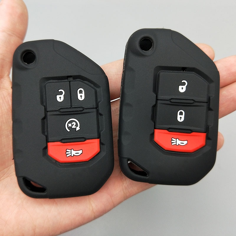 2/3/4 button Flip Remote protect shell for Jeep Wrangler JL silicone rubber car key fob cover case set sleeve keychain
