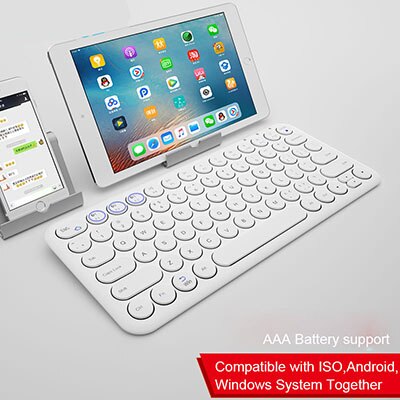 Tablet Bluetooth Toetsenbord Ronde Keycap Draadloze Gaming Toetsenbord Voor Mac Chrome Os Windows Iphone Ipad Android: White