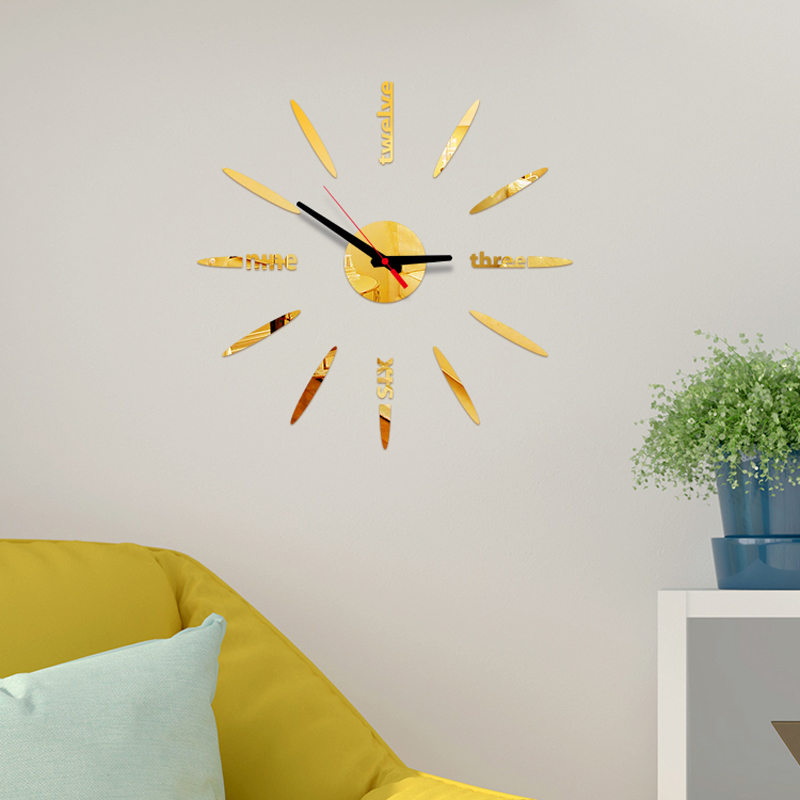 3D DIY Wall Clock Modern Clock Watch Wall Clock Horloge Acrylic Mirror Stickers Home Decoration Living Room Quartz Needle