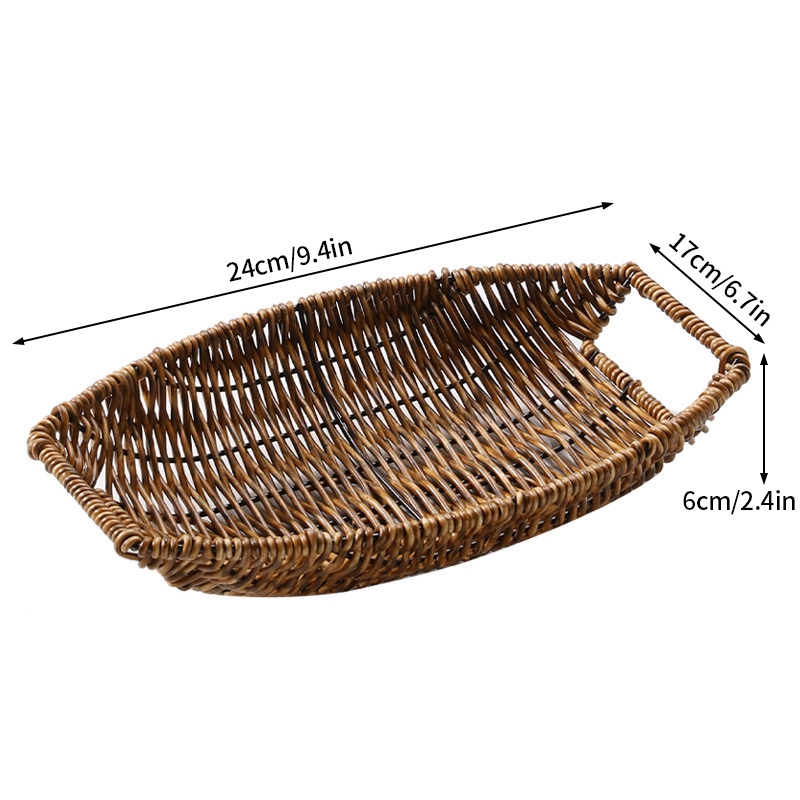 Rattan frugtbrød snacks opbevaringsbakke kaffebar opbevaringskurv nordisk desktop kosmetik diverse organizer køkken opbevaringskasser: Lyserød