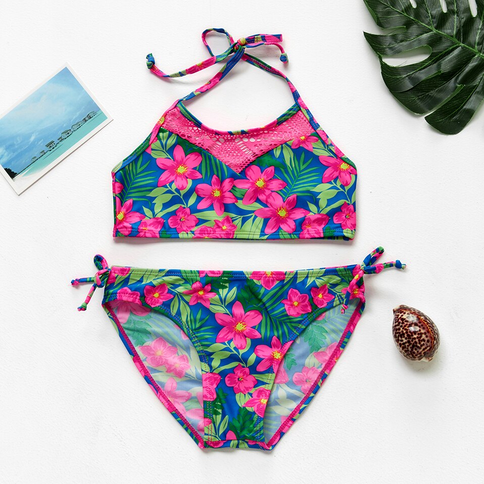 5~14Year Teenager Girls Swimwear Two pieces Girls Swimwear Lace style Children Swimwear Kid Girls Bikini set Beach wear