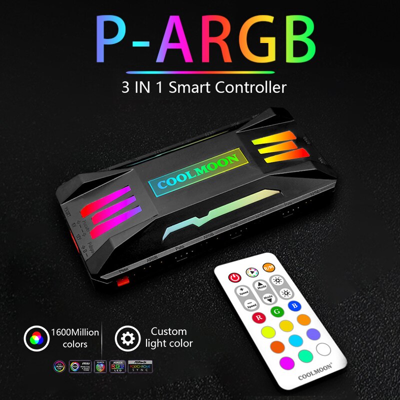 Novo P-ARGB controlador 4pin pwm 5v 3pin argb ventilador de refrigeração inteligente controle remoto chassi ventilador hub para pc caso dissipador calor