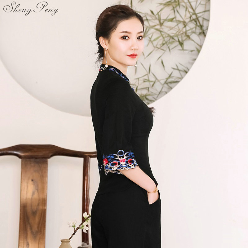 Vêtements traditionnels chinois pour femmes, haut cheongsam, col mandarin, hauts et chemisiers pour femmes, vêtements orientaux en chine  v1604