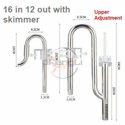 ZRDR filtro per acquario filtro esterno in acciaio inossidabile scarico uscita uscita schiumatoio acqua rimuovere il tubo del giglio del film dell'olio: A-12out16inskimmerUp