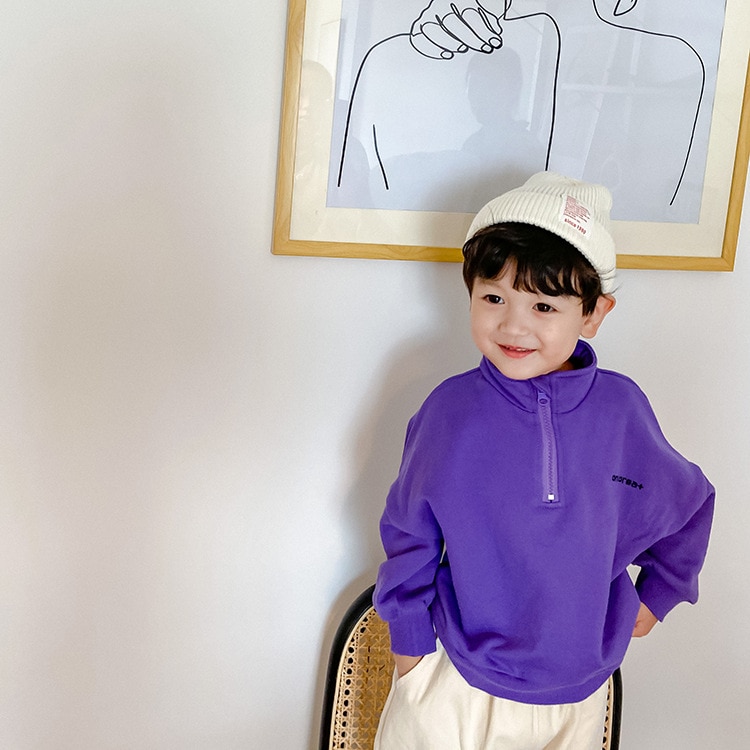Koreansk stil pojkar stå krage sweatshirts lös långärmad huvtröja: Lila / 12m