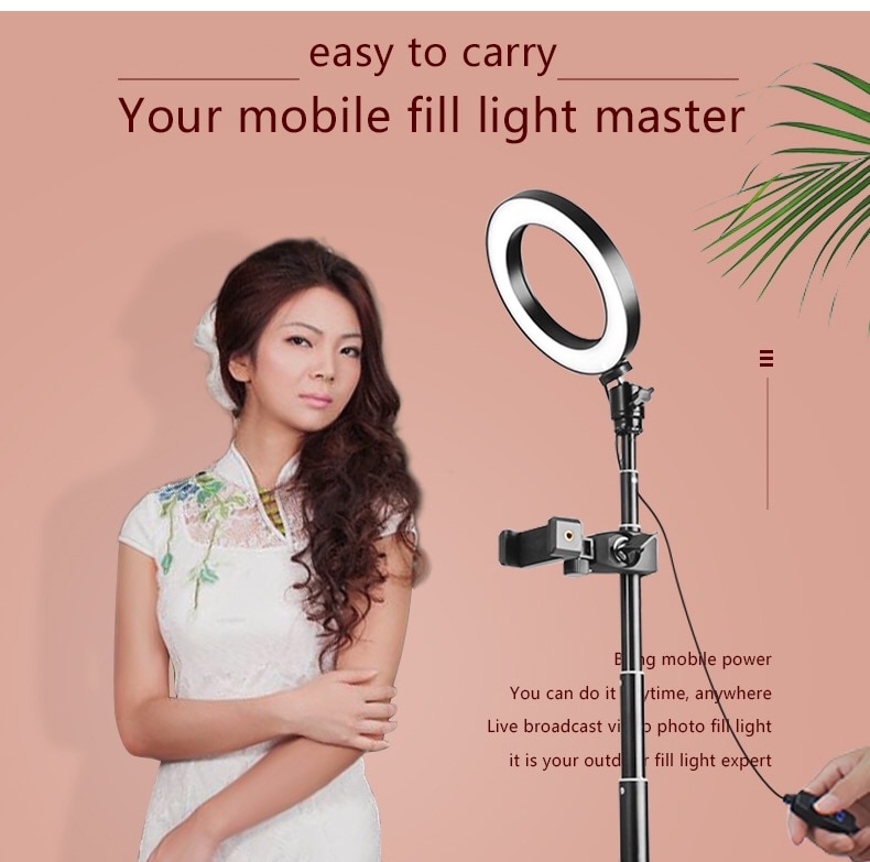 Anneau lumineux led 8 pouces pour xiaomi huawei, 5600k lampes à intensité variable, pour studio photo, téléphone, vidéo, avec 150cm trépieds et perches à selfie