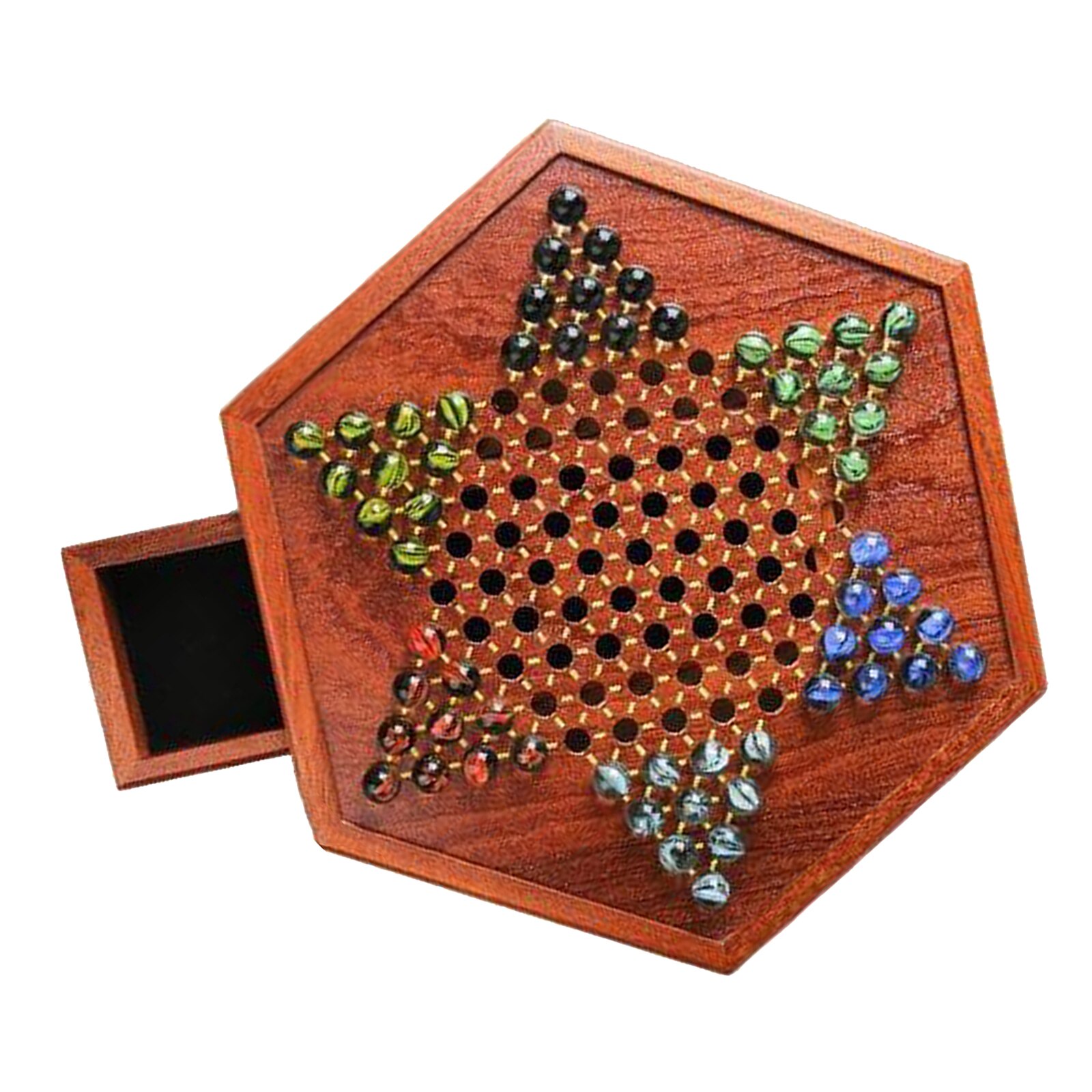 Wooden Board Game Chinese Checkers Fine Multicolor 60 Marbles Party Fun Game Toy Multiplayer Children for 6+ years old