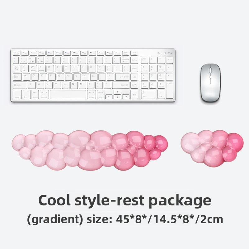 Mouse pad with wrist support keyboard support non-slip silicone transparent gradient cloud shape desktop office game mouse wrist: BEAN PASTE