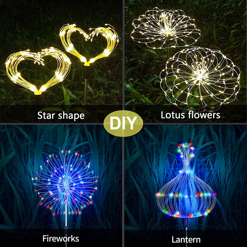 Luz solar de fogos de artifício ao ar livre à prova dwaterproof água solar jardim flor luzes com 8 modos flash string luz de fadas para iluminação ao ar livre