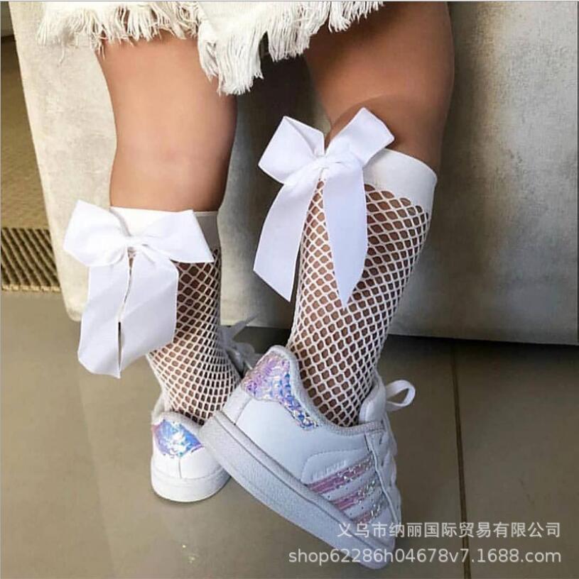 Calcetines de rejilla con volantes para mujer, medias hasta el tobillo con lazo, cortas,: White Bow socks